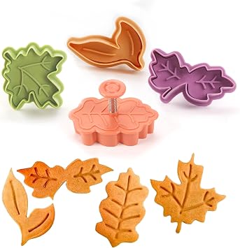 NPLUX 4 Piece Leaf Plunger Cutters for Fondant, Pastry and Cookies | 4 Leaf Cookie Cutters for Pie Crust, Cookies, Fondant, Seasonal Baking, Fall Thanksgiving Desserts, DIY Decoration