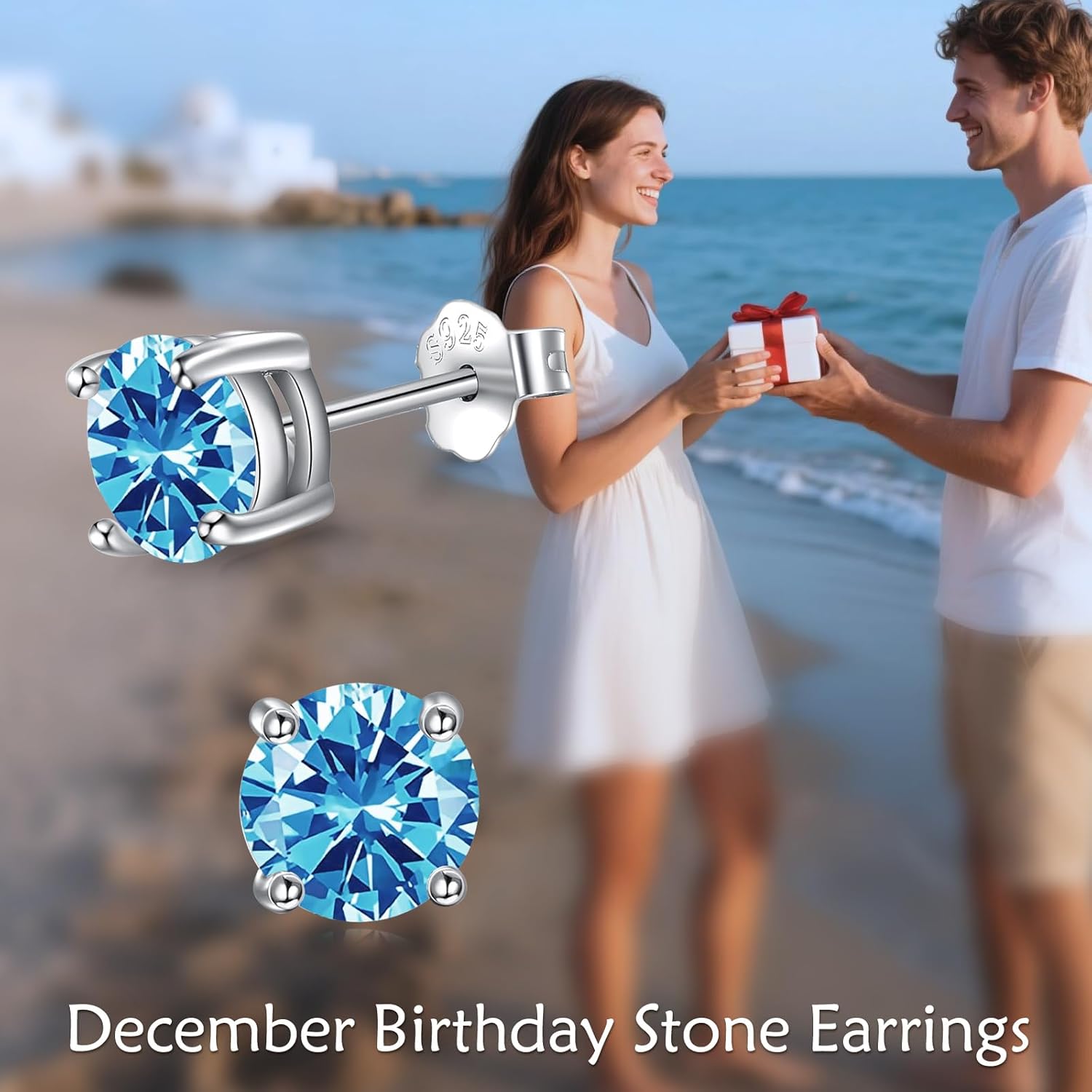 AOBOCO Birthstone Stud Earrings for Women 925 Sterling Silver Crystal Stud Earrings Hypoallergenic Jewelry Birthday Christmas Gifts for Women Men