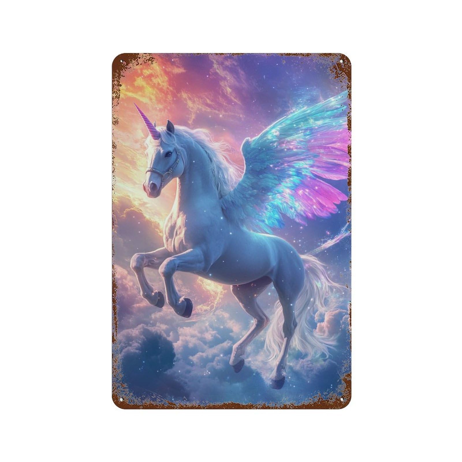 Enchanted Unicorn Fantasy Artwork 11.8"x7.9" Vintage Rust Metal Sign, Novelty Wall Decor for Living Room, Hallway And Home Decor