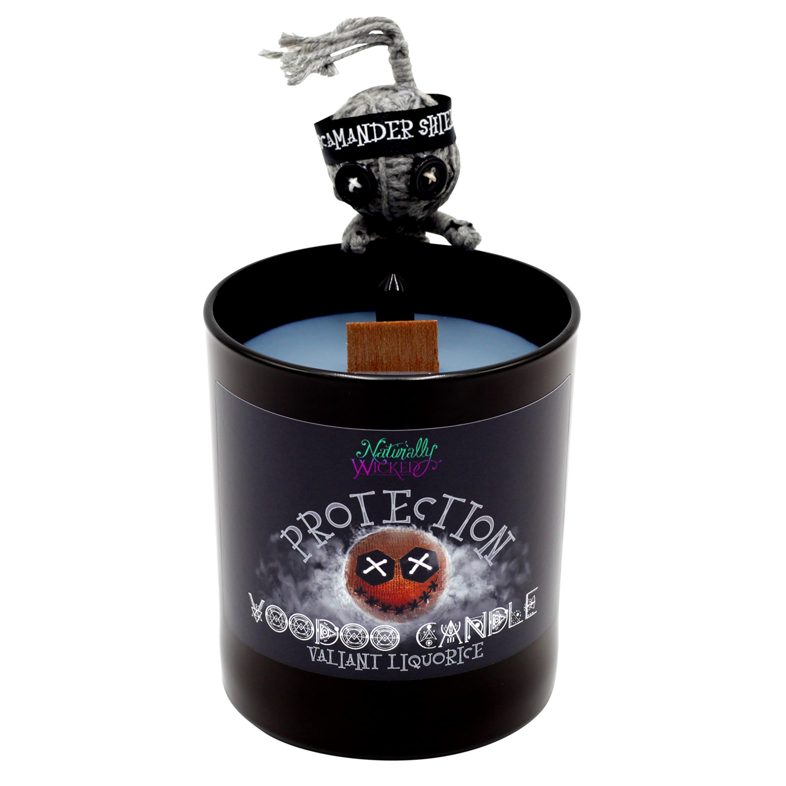 Voodoo Protection Candle Set - Inc. Voodoo Doll, Crystal, Wood Wick, Valiant Liquorice Scent & Gift Box