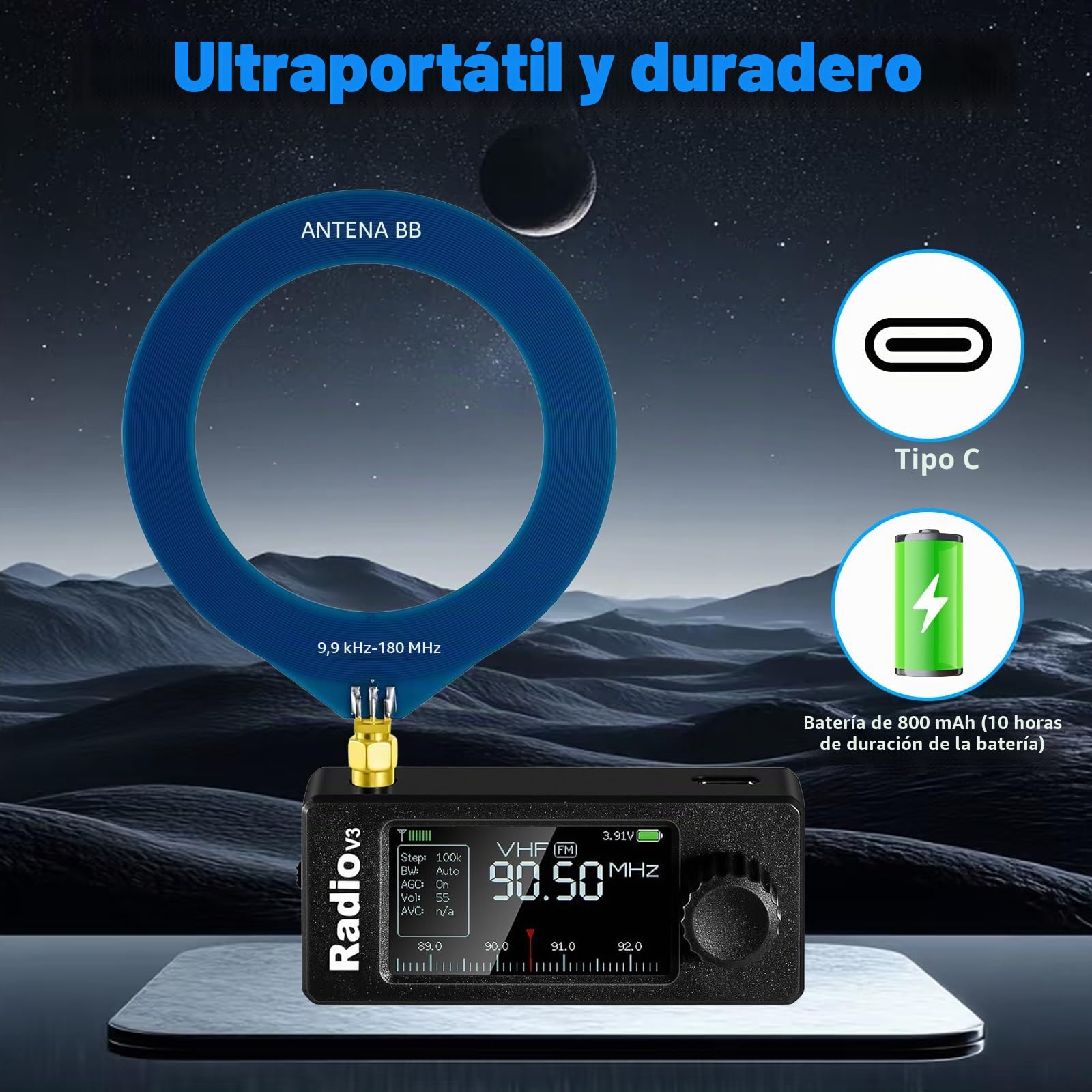 AURSINC Si4732-ESP32 V3 - Mini receptor de radio de onda corta de bolsillo, banda: HF SW MW VHF todas las bandas, modo AM/FM/LSB/USB, con batería de 800 mAh para aventuras al aire libre, viajes, uso