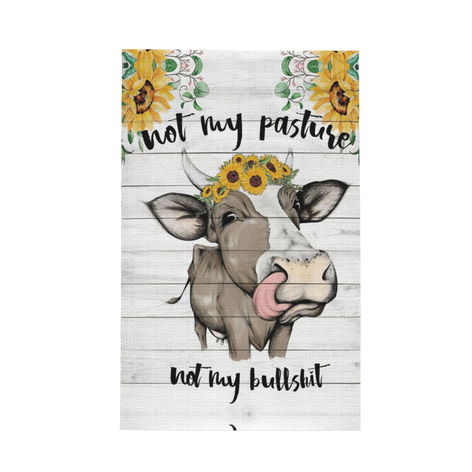 XXahnbm Cow Sunflower Farmhouse Print Waffle Kitchen Towel,Absorbent Hand Towel