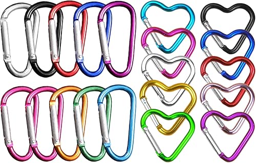 Porte-Clés 20 Pièces, Mousquetons en Forme De Cœur, Mousquetons en Métal, Croche