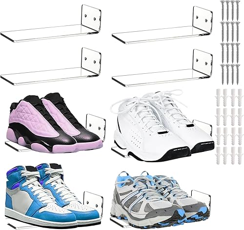 Youeon Paquete de 8 estantes flotantes de exhibición de zapatos, estante acrílico de 8 x 3 pulgadas para pared, estantes flotantes para zapatos,
