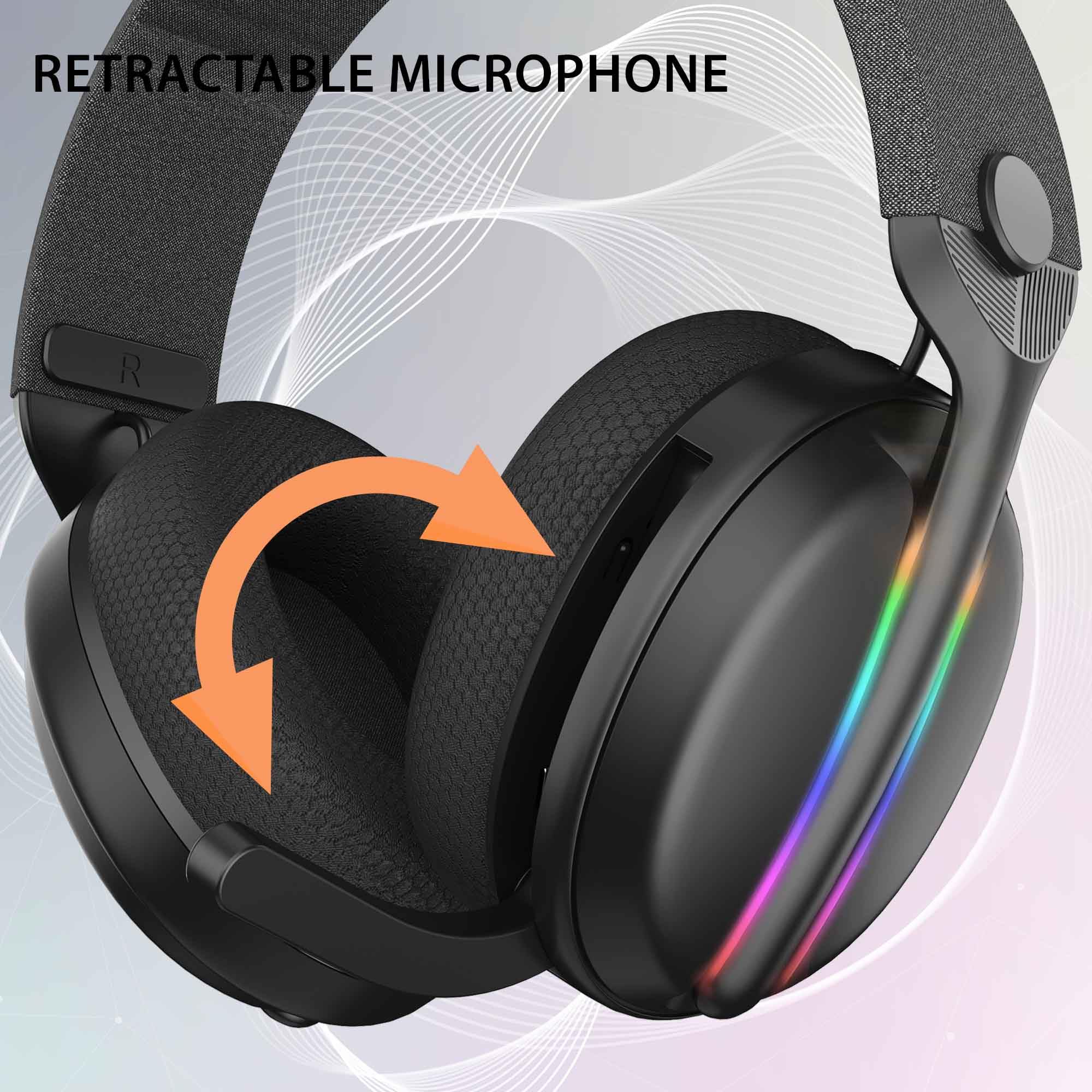 Subsonic - Auriculares Inalámbricos para Juegos Vektra para Playsation, PC, Xbox y Switch - Auriculares con LED y Altavoces 7.1, Micrófono Retráctil, Control de Volumen y botón de Silencio - Negro