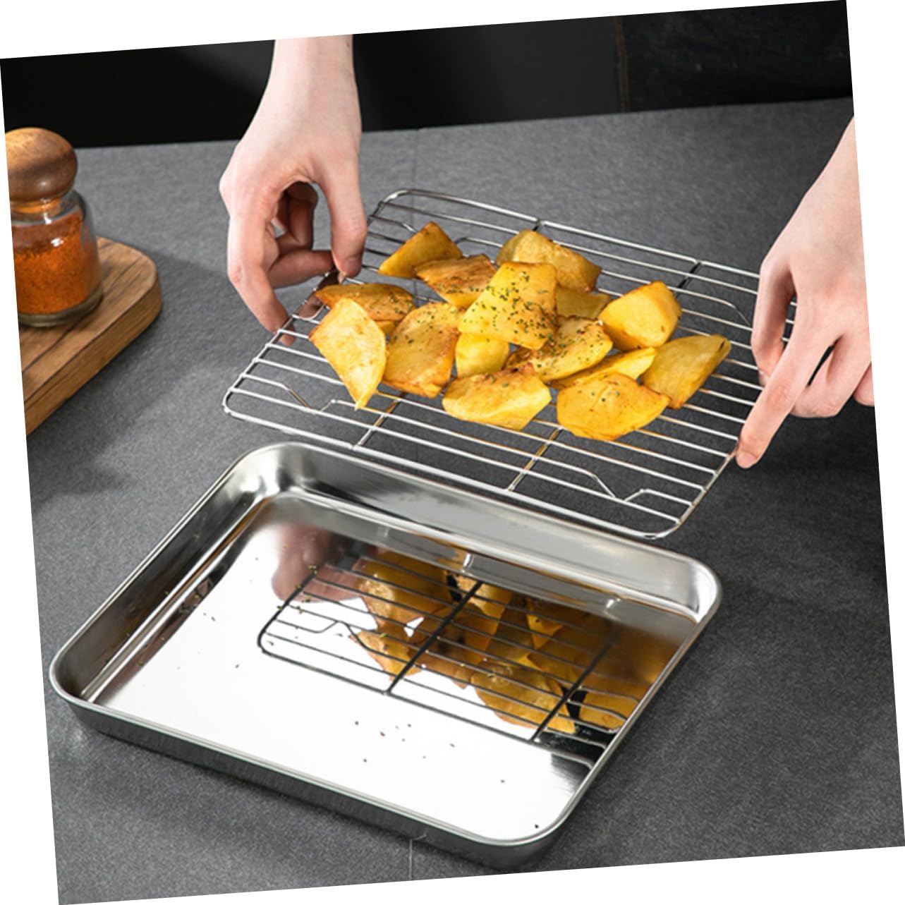 Ciieeo 2sets Stainless Steel Baking and Rack of Oven- Kitchen Storage Trays for Frying Draining and Cooking Non- to Clean