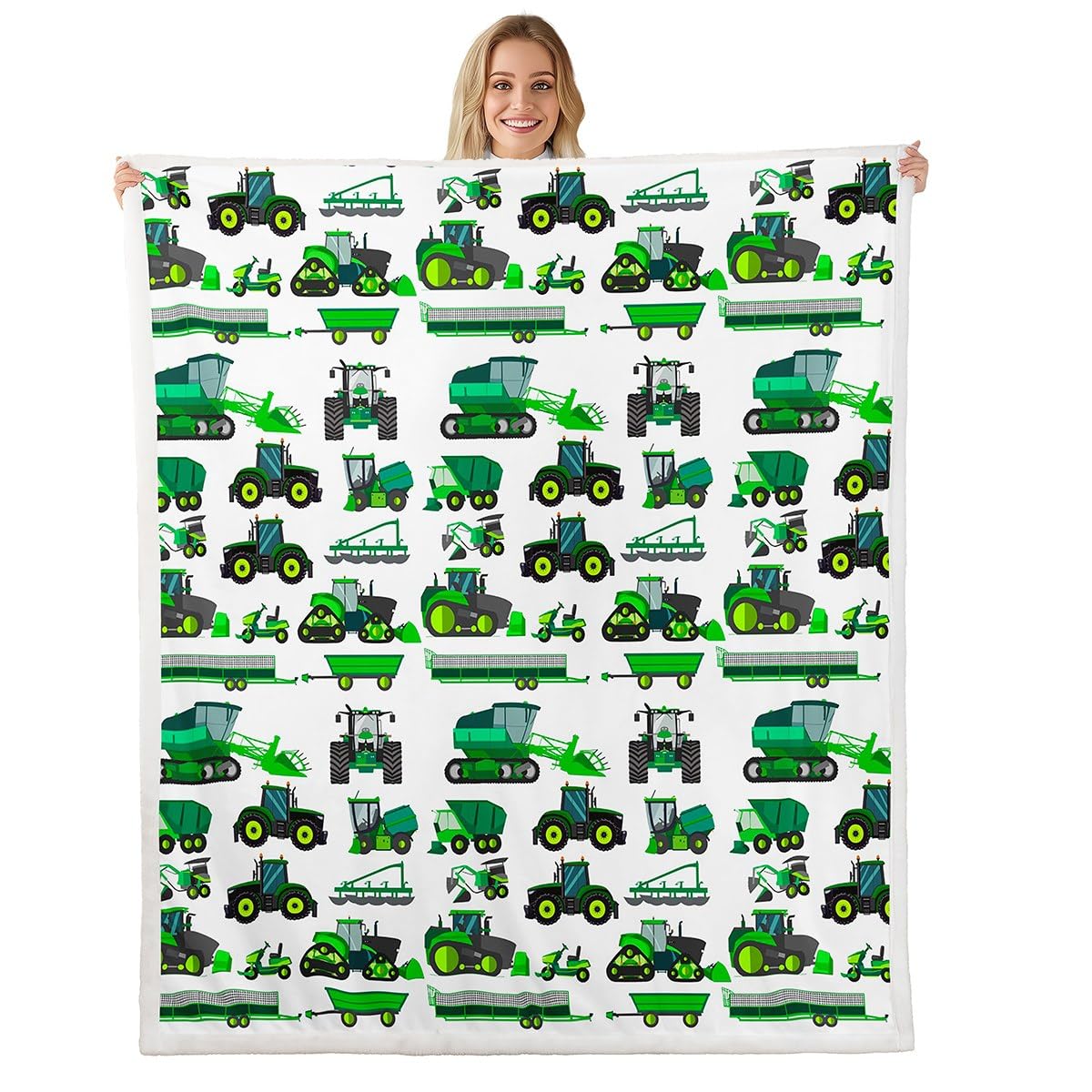 Equipment Trucks Sherpa Blanket Kids Boys Excavators Fleece Throw Blanket for Bed Sofa Couch Children Green Vehicle Plush Blanket Soft Construction
