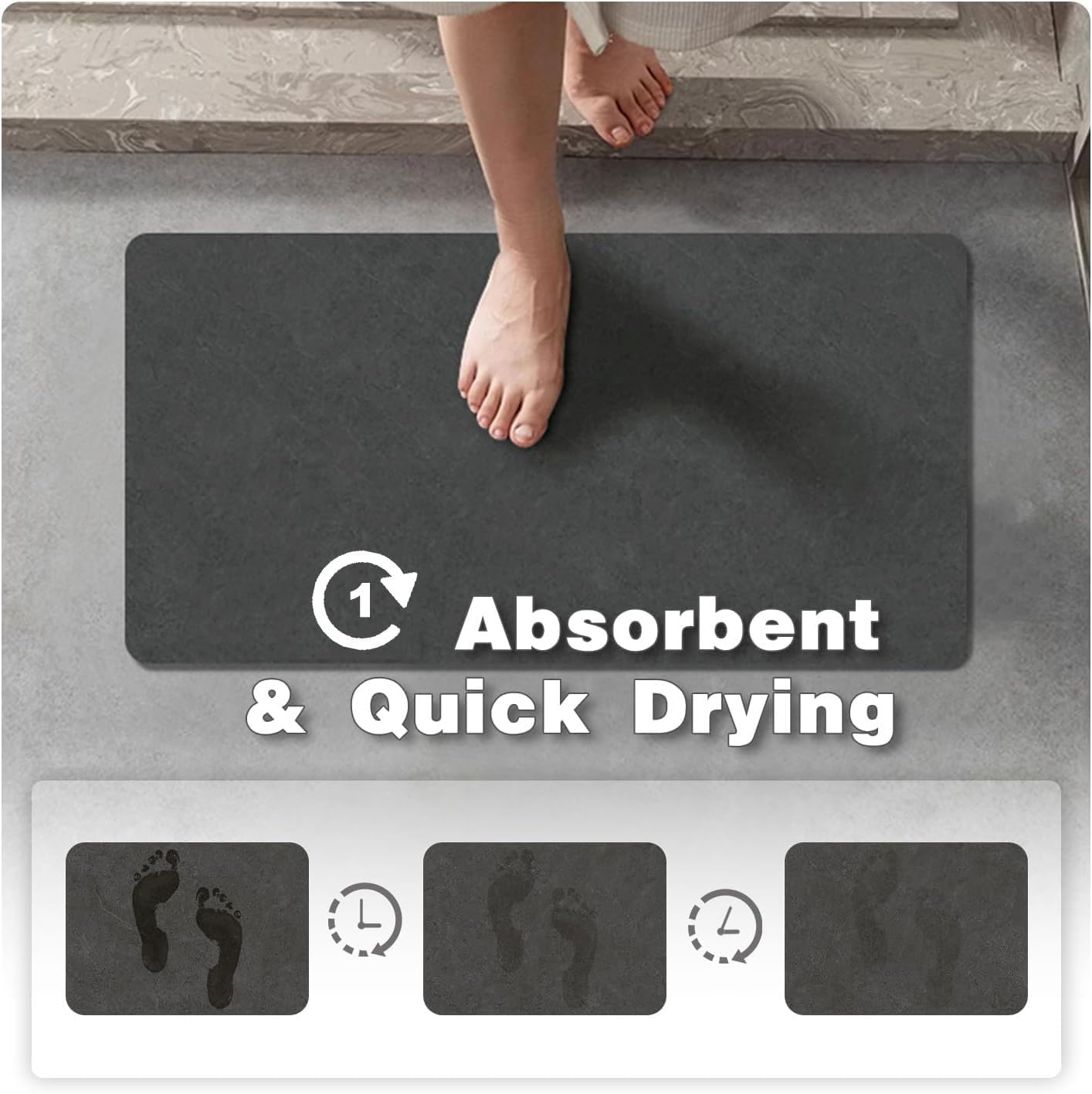 Bath Mat, Bathroom Rugs Non Slip Washable Thin Absorbent Quick Dry Bath Mat Fits Under Door Bathroom Floor Mat Perfect for Bath, Shower, or Sink 16"x24" Dark Grey Dark Grey 1'4" x 2' (Rectangular)