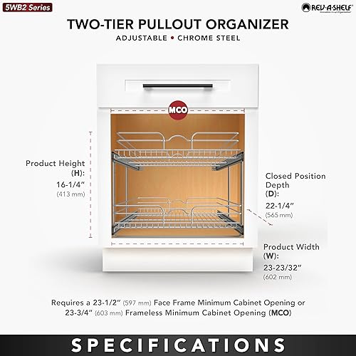 Miniatura 6 de Rev-A-Shelf Estante extraíble para armario de cocina de 2 niveles y organizador de cajones, cesta de almacenamiento de despensa deslizante en varios