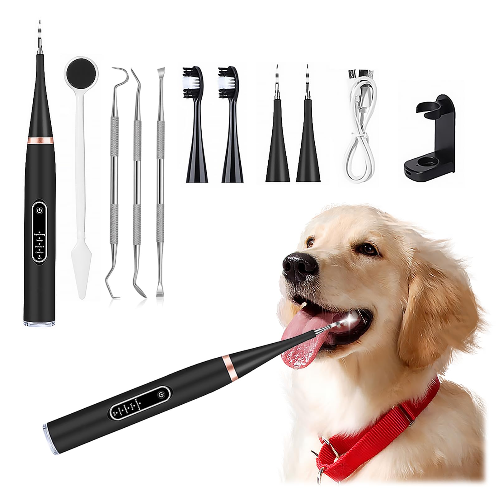 Dog Plaque Remover for Teeth, 5 Cleaning Modes Dog Teeth Cleaning Products, 9-Pack Pet Tooth Cleaning Kit Safe for Dogs and Cat, Pet Toothbrush for Dental Care