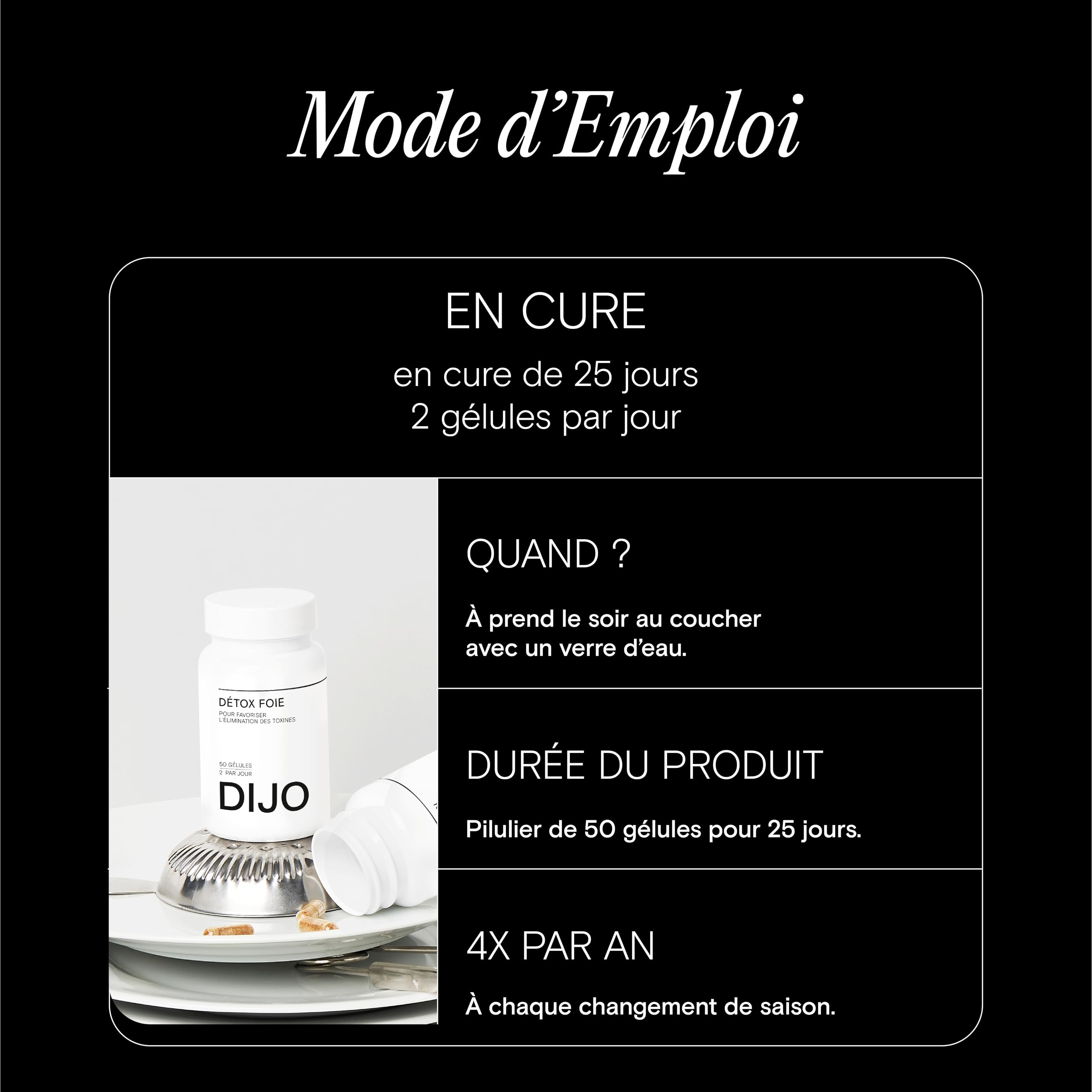 DIJO - Detox Foie - Draineur et Elimination de Toxines - Extrait de Chardon Marie, Romarin, Desmodium et Chrysantellum - 50 Gélules Gastro-Résistantes - Végan - Fabriqué en France