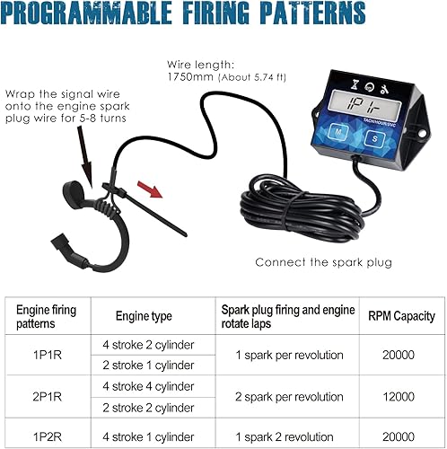 Miniatura 4 de 2 Piezas Runleader Temporizador para Motor Pequeño, Tacómetro Digital, Recordatorio de Mantenimiento, Batería Reemplazable, Apagado por Usuario