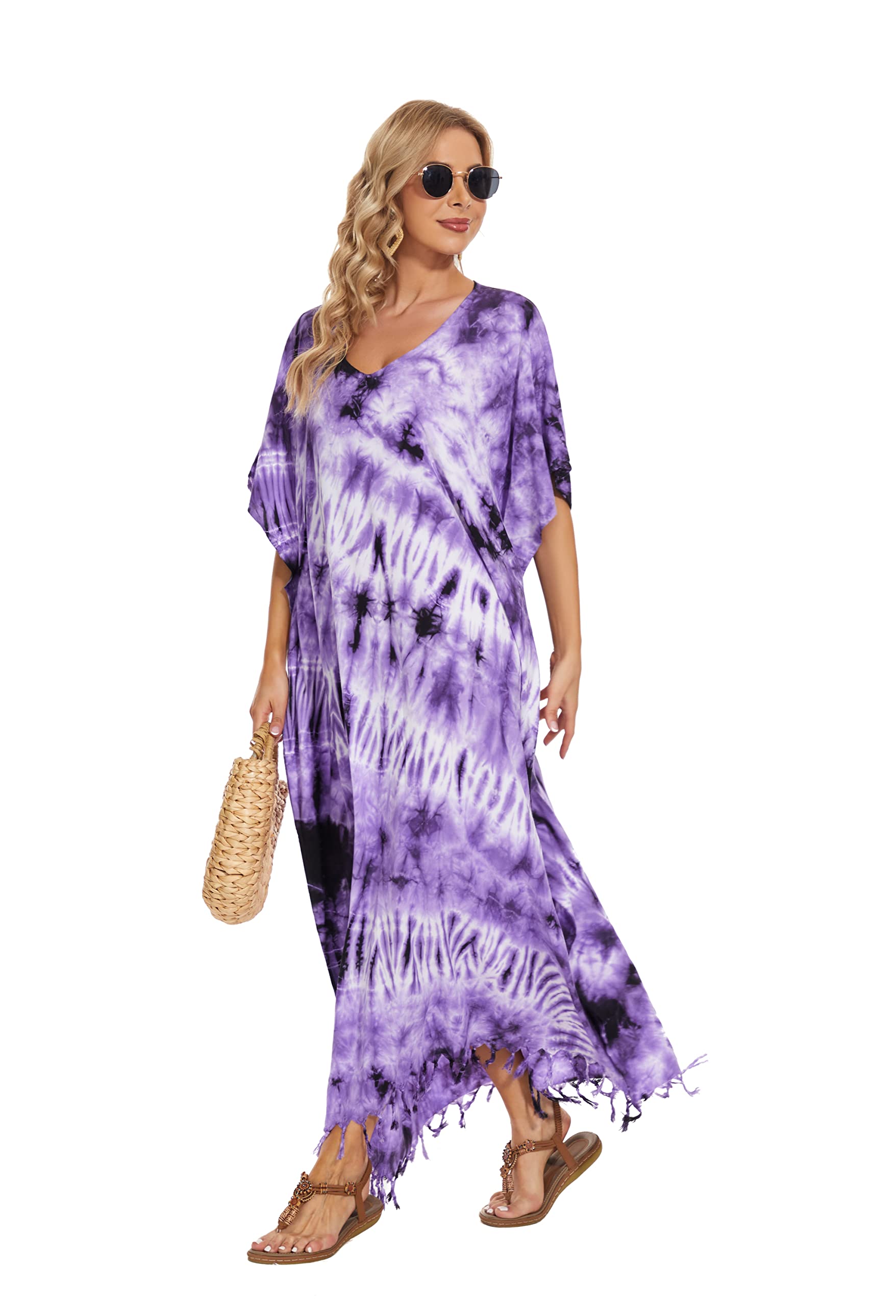 Beautybatik Caftano da donna hippie tie dye caftano loungewear maxi plus size abito lungo da 18 a 26