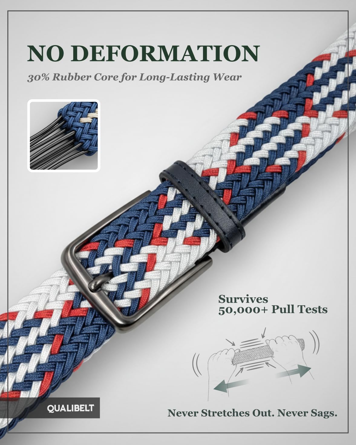 Men’s Braided Elastic Stretch Golf Belt – Big and Tall Men Woven Belt, 1.38" Leather-Tipped Adjustable Fit - Image 4