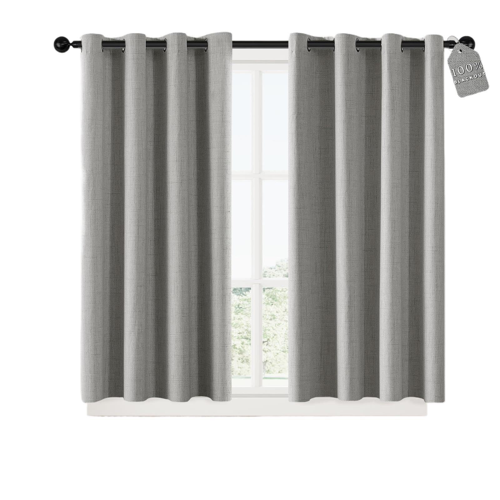 Leinenvorhänge for den Raum, Verdunkelungsvorhang, vollständiger, Sichtschutz mit Ösen Oben, thermisches Fensterpaneel(Gray,52" W x 54" L (Pack of 2))