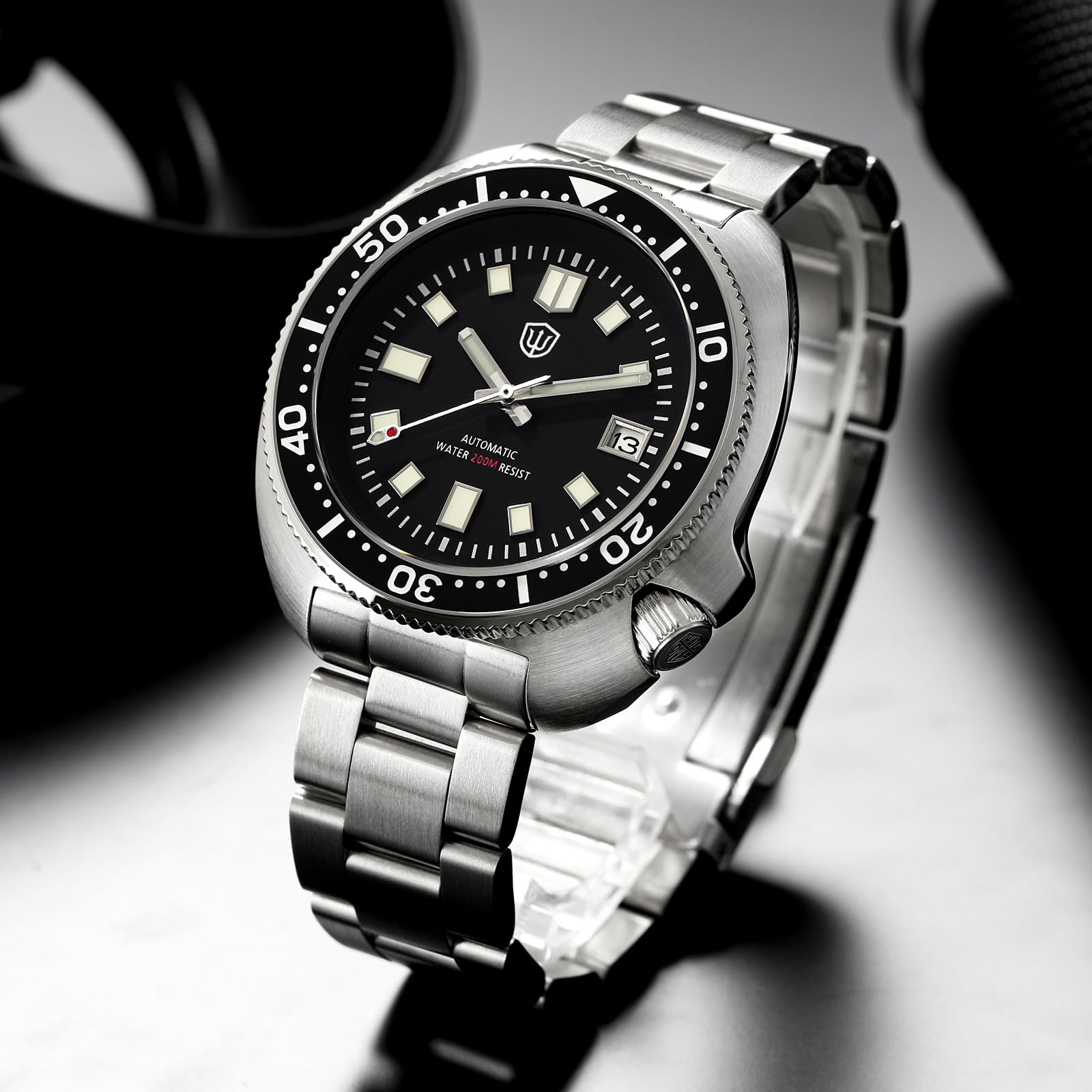 watchdives Automatische Taucheruhren für Herren WD6105, NH35-Uhrwerk Armbanduhr 200 M, Saphirglas Herrenuhr mit 316L-Edelstahlarmband Leuchtende Uhr