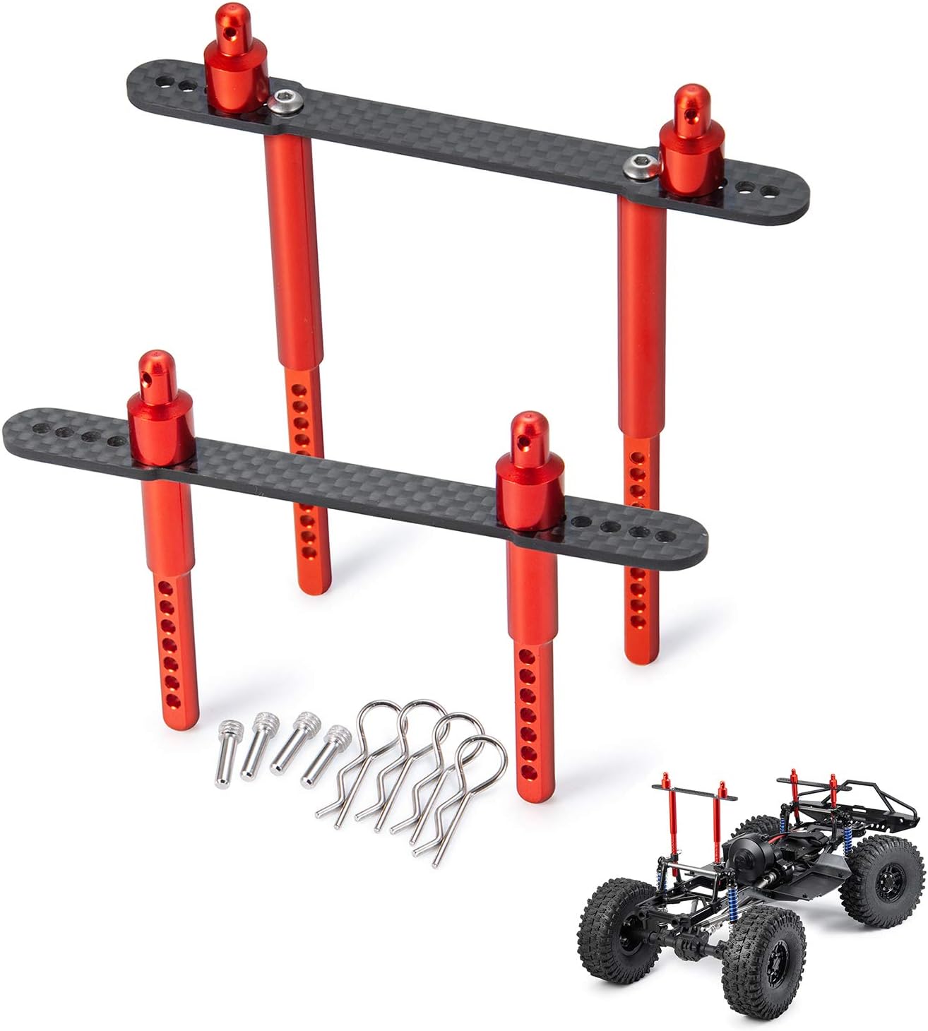 Que-T Body Mount (F&R) for Axial SCX10 II 90046 90047 1/10 RC Car (Red)