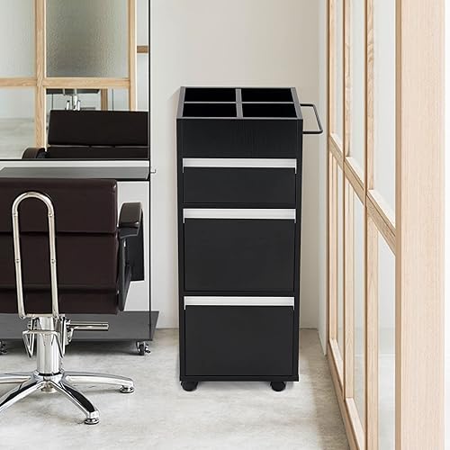 Miniatura 7 de BarberPub Carrito de salón con cajones, carrito de peluquería, gabinete de almacenamiento, organizador de belleza, equipo de spa 2039 (negro)