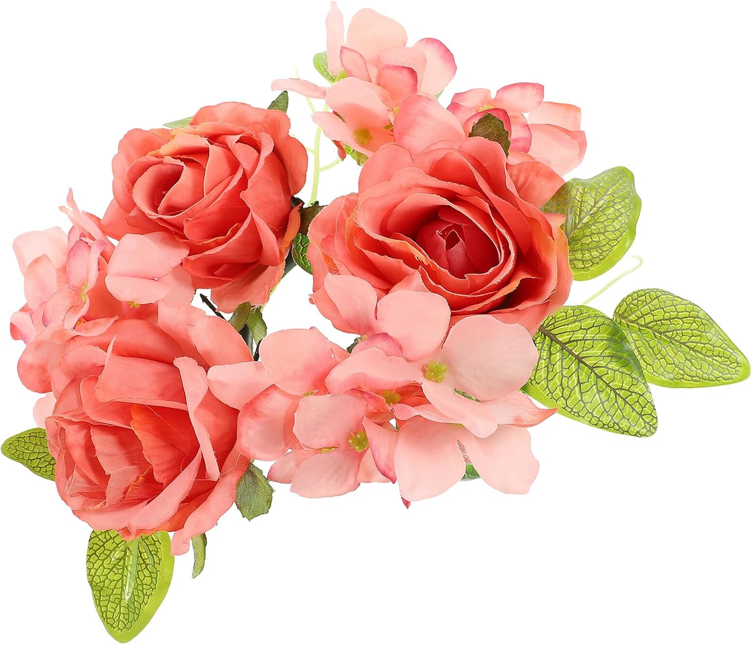European Style Simulation Rose Hydrangea Candle Wreath Realistic Flower Design Decorative Candle Ring for Wedding Party Table Centerpiece Rustic Farmhouse Chic Home Decor Pink