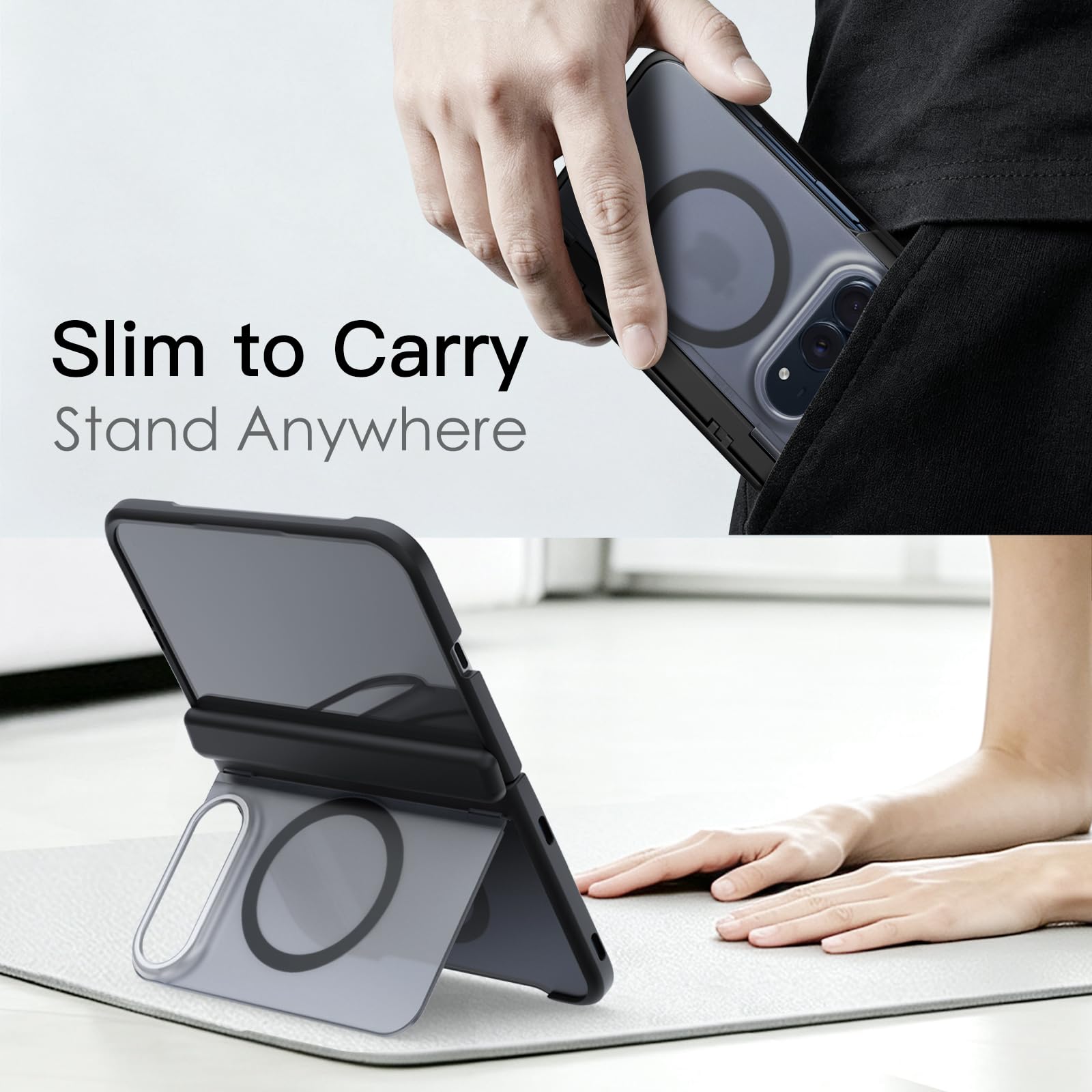 JETech Cover Magnetica Opaco per iPhone Duo con Cavalletto Nascosto, Nero