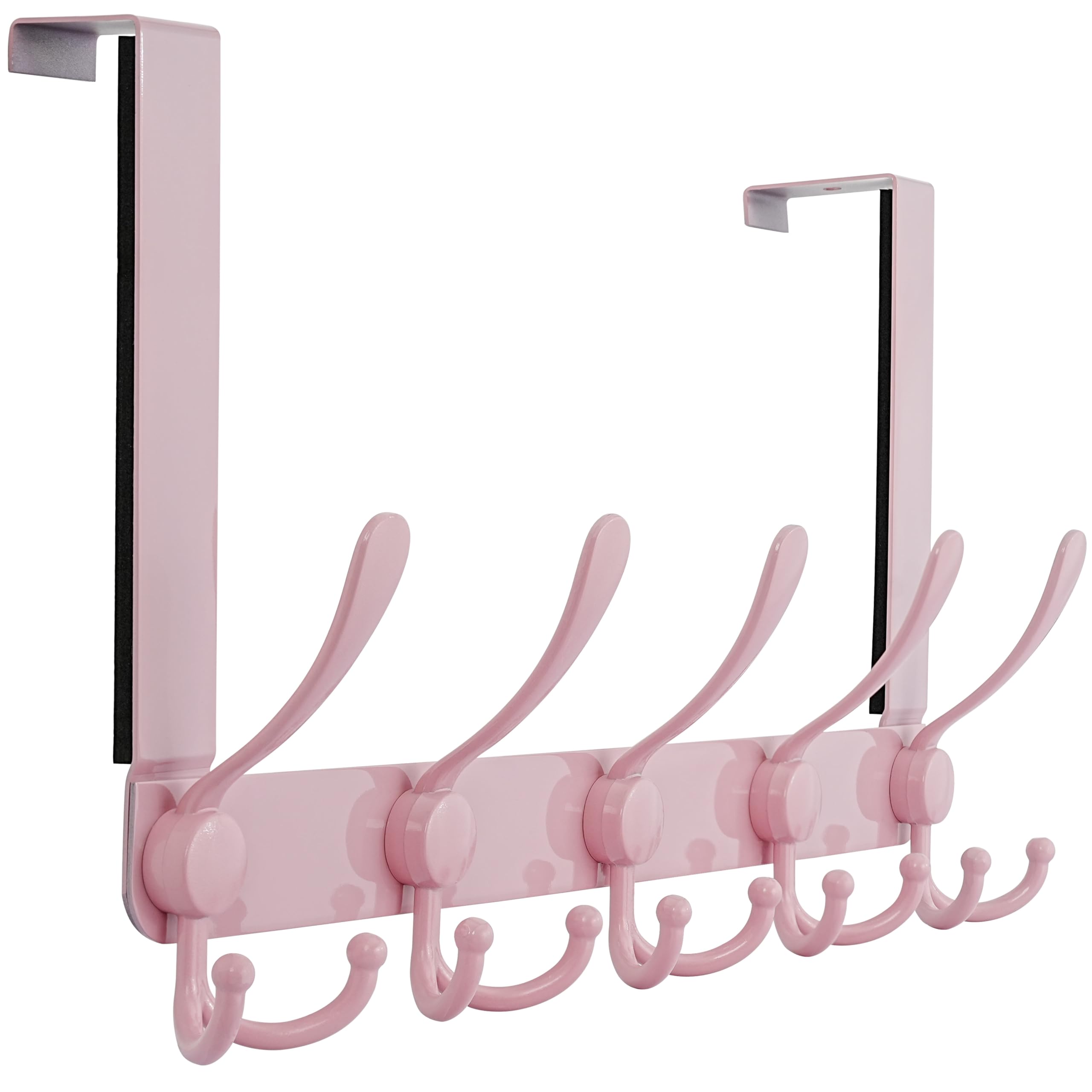 Dseap Over The Door Hook Hanger - Fits 35mm to 45mm Doors | 5 Tri Hooks Heavy Duty Towel/Coat Rack | Door Organizer for Clothes, Jackets, Hats, Towels, Pink