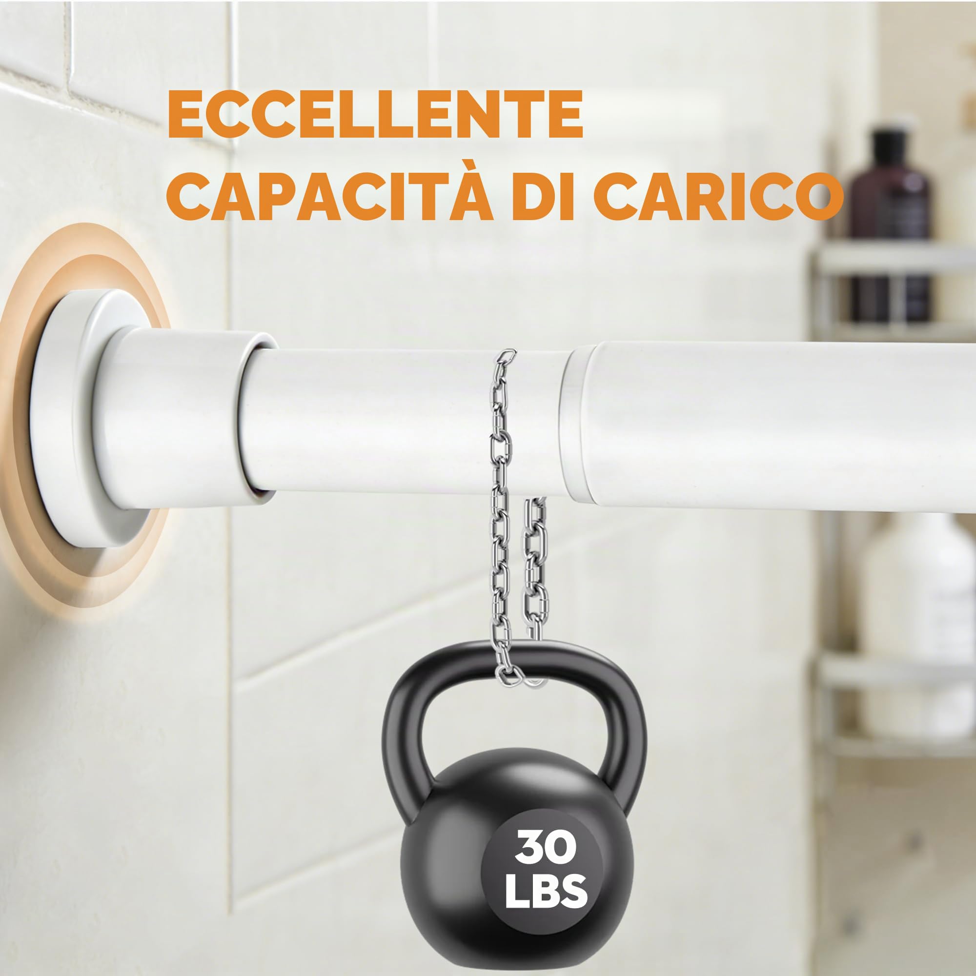 Bastone per Tenda da Doccia per Bagno 73-194cm, Palo per Tenda da Doccia Antiruggine per Negozio di Abbigliamento, Spazio Privato, Bianco
