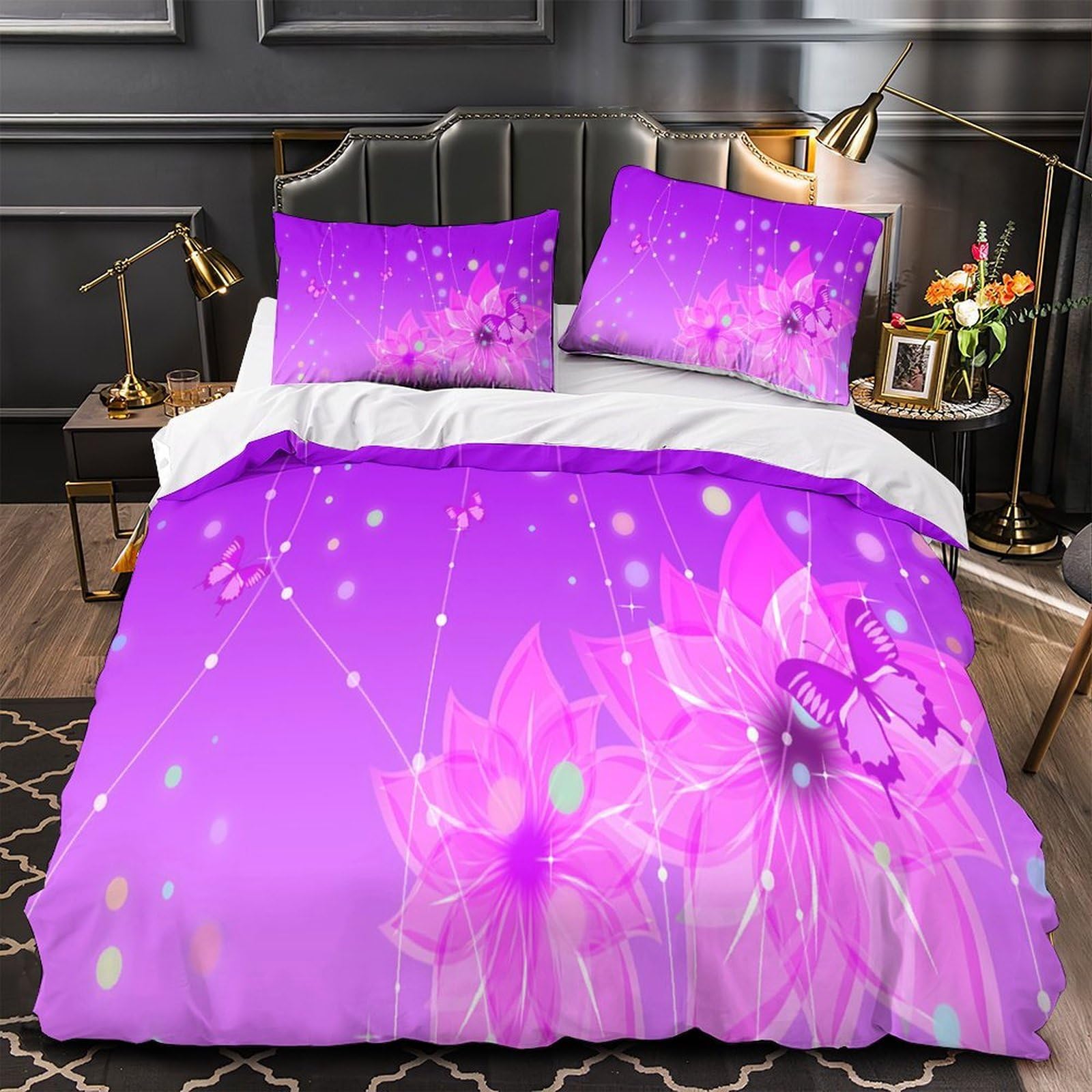 Parure de lit 3D papillon violet en microfibre haut de gamme et ultra douce