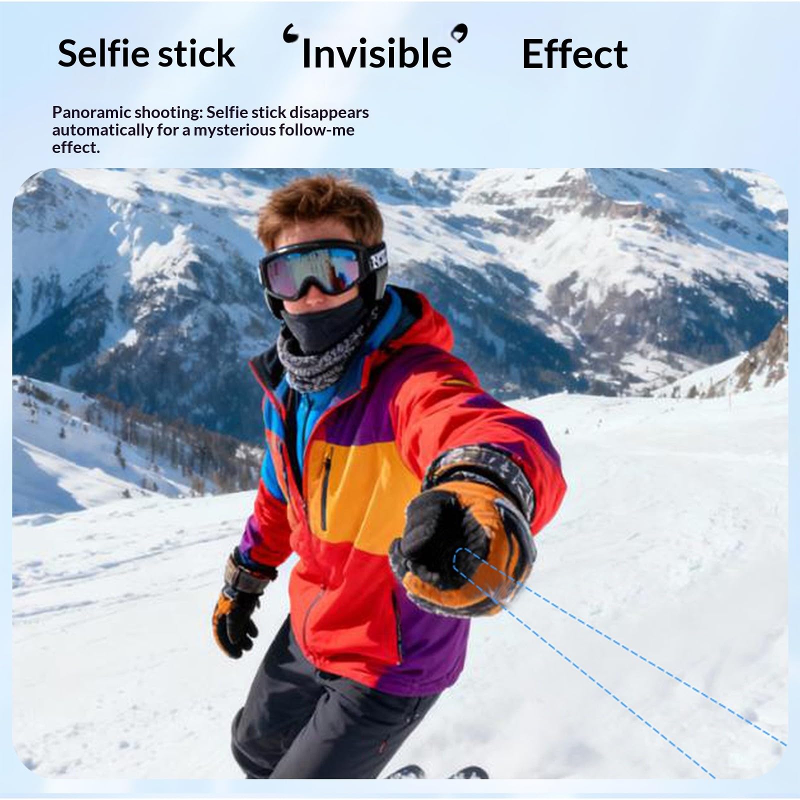 Bastone per selfie estensibile in fibra di carbonio, triplo per action camera, regolabile da 50 cm a 130 cm, bastone per selfie estensibile