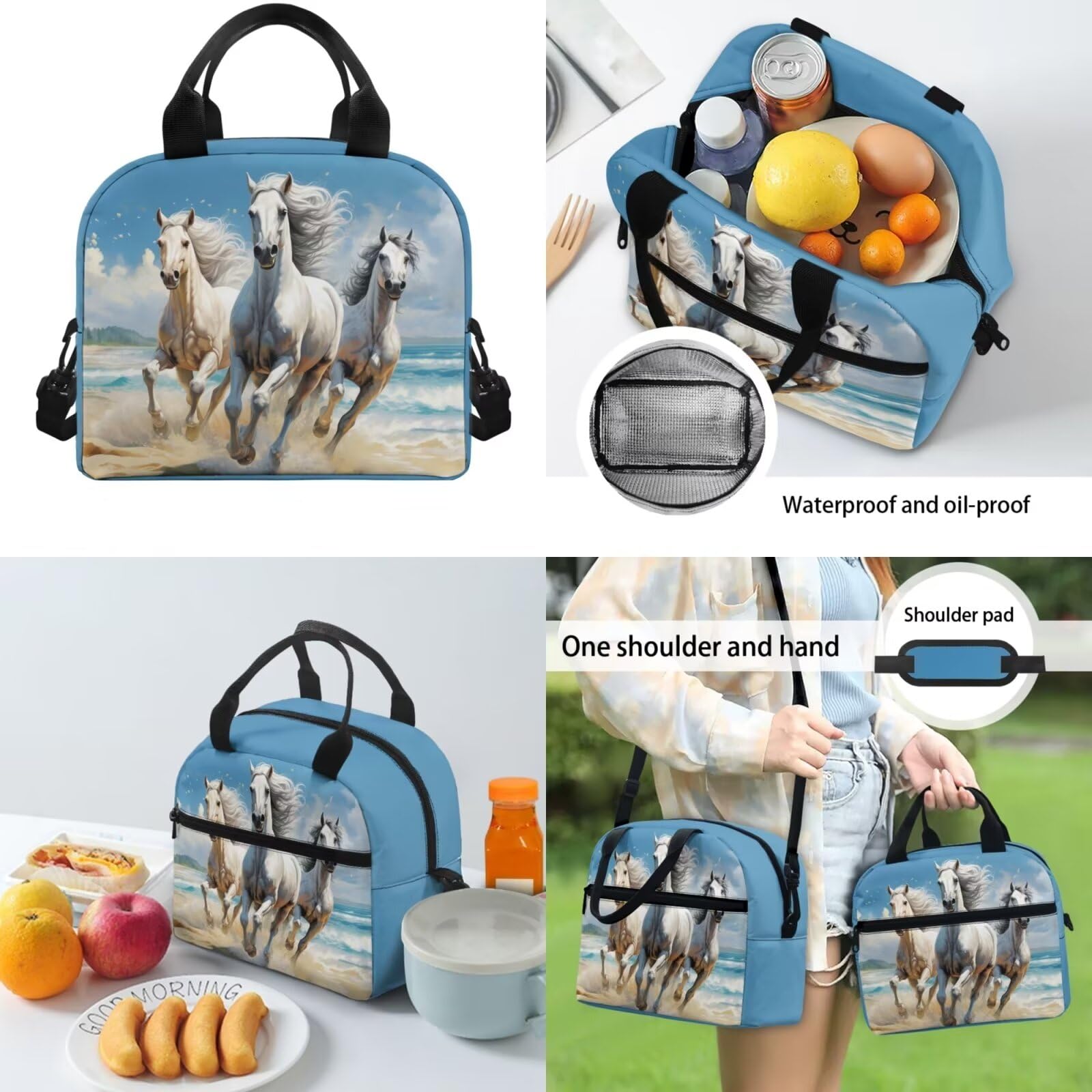Juego de mochila escolar 4 en 1 para niños y niñas con bolsa de almuerzo, estuche para lápices, funda para botella de agua, Caballo 2, Mochilas daypack