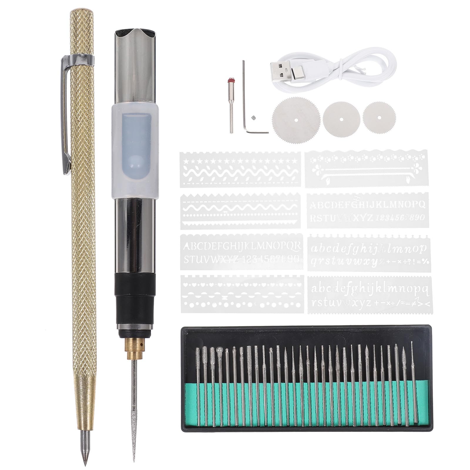 Taladro Eléctrico Mini 25w USB Recargable 3 Velocidades Ajustables, Pluma Pulidora Eléctrica para Grabado, Corte y Lijado, Kit de 49 Piezas para Manualidades y Grabado en Madera