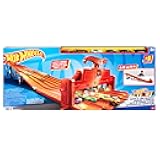 Toy Car Playset with Lights, Sounds & 6 1:64 Scale Vehicles, Super 6-Lane Raceway, 8-foot Track that Rolls Up for Storage