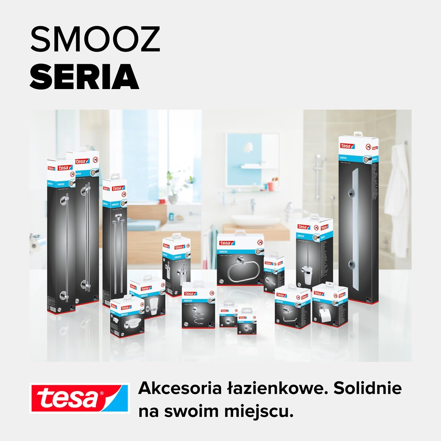 Samoprzylepny dozownik mydła tesa Smooz wykonany z chromowanego na wysoki połysk metalu, o wymiarach 170 mm x 70 mm x 126 mm