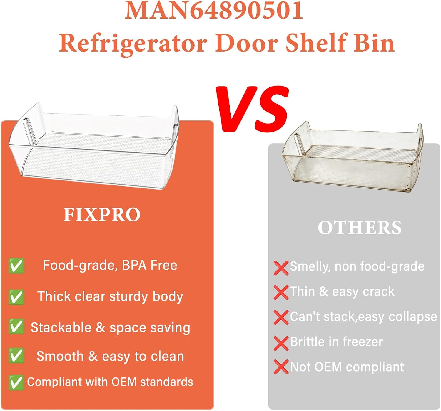 MAN64890501 Refrigerator Door Shelf Bin Compatible With 2010-2015 LG Refrigerator Parts LRSXS2706V LRSXS2706W LRSXS2706S LRSDS2706S, 4975303 LG Fridge Door Basket Replacement Door Shelves Right