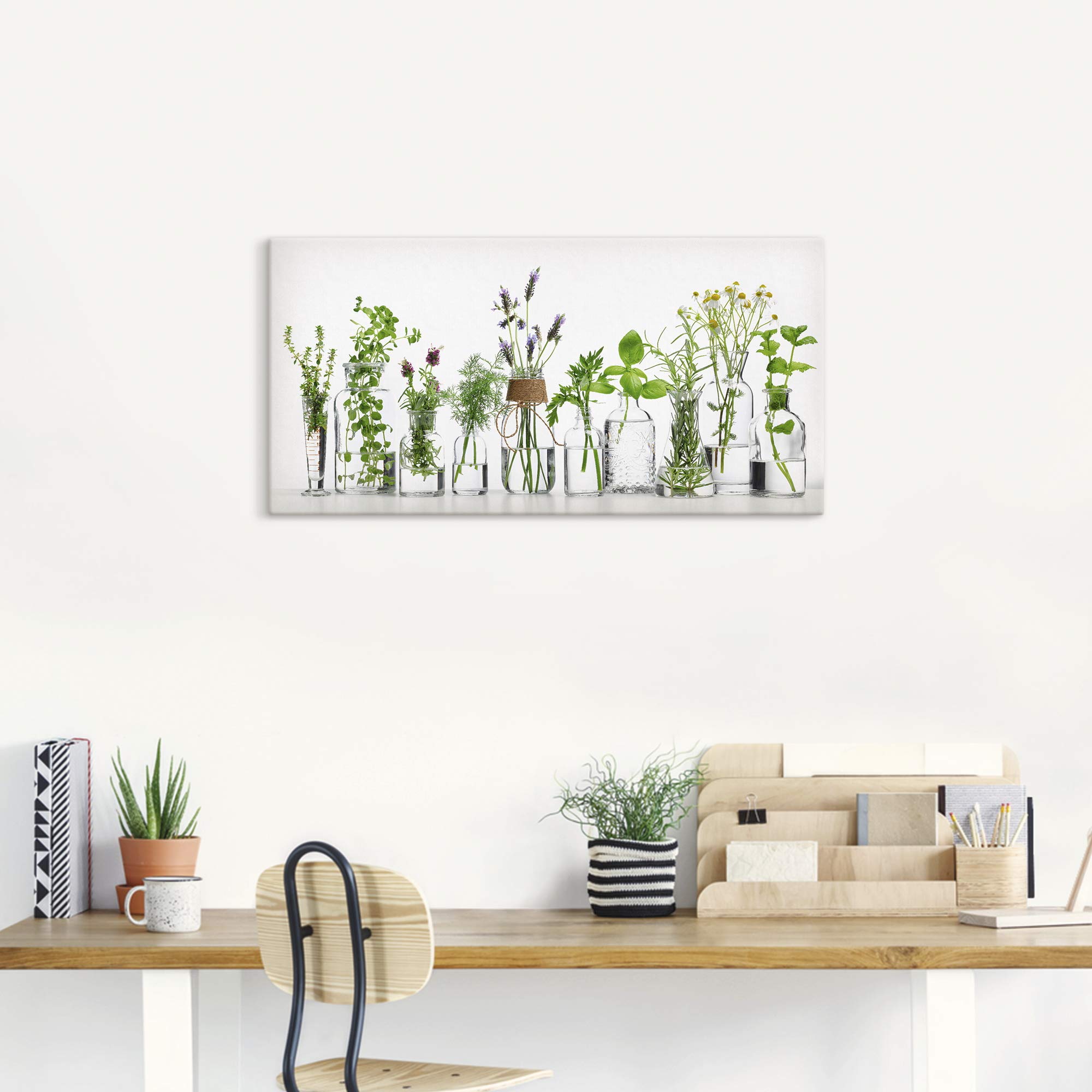 ARTLAND Wanddeko Leinwand Bilder Wandbild 100x50 cm Querformat Modern Küchenbilder Pflanzen Kräuter Blumen Gewürze Grün H9KE