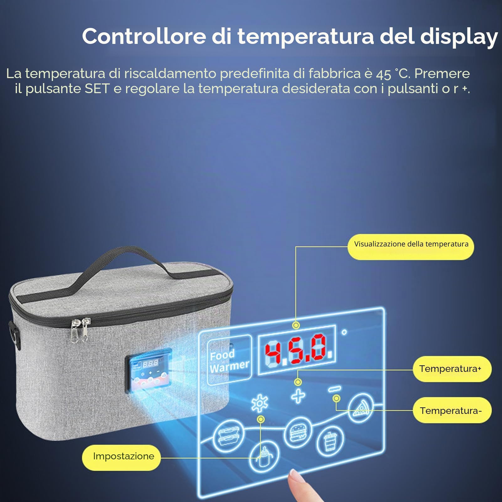 Luqeeg Borsa Termica per Auto, Scaldavivande Elettrico, Forno Portatile con Display a Temperatura Regolabile 30w 8l 12v per Cucinare e Riscaldare Gli Alimenti in Auto (GREY)