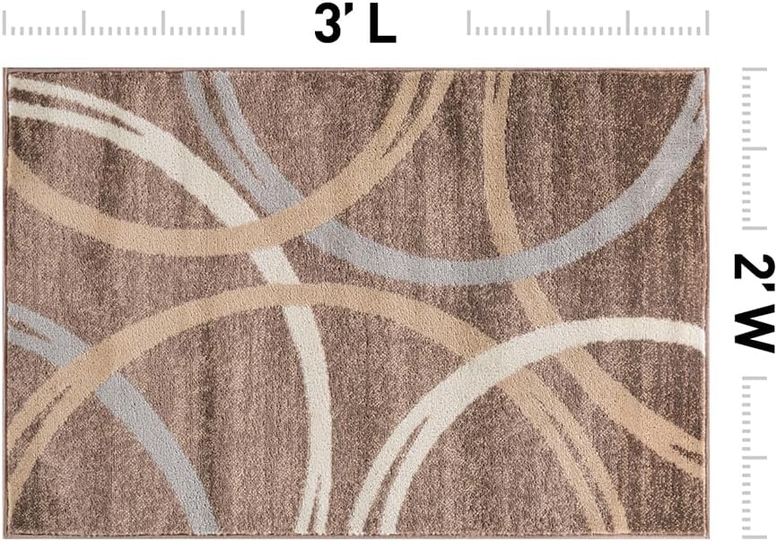 rugshop modern wavy circles design accent rug, non-shedding carpet for entryway, bathroom, or kitchen, brown, 2' x 3' 2' x 3' (rectangular) brown