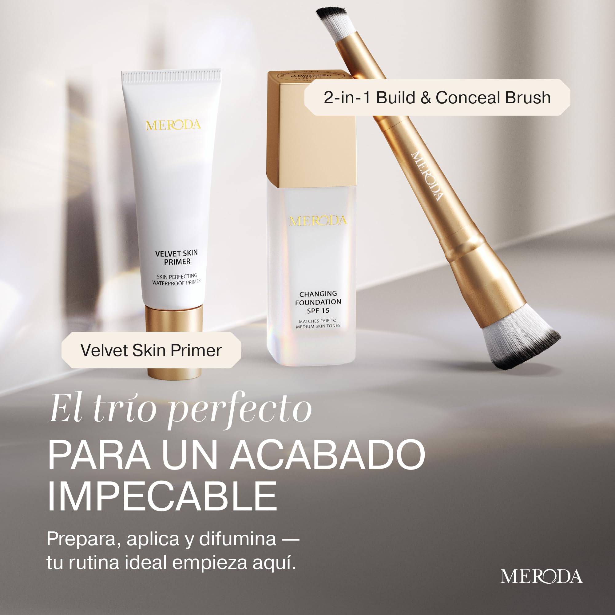MERODA® Brocha de Maquillaje para Base & Corrector [2-EN-1] - Brocha Doble Punta - Multifuncional - Difuminadora Facial - para Base de Maquillaje Líquida - Corrector de Ojeras