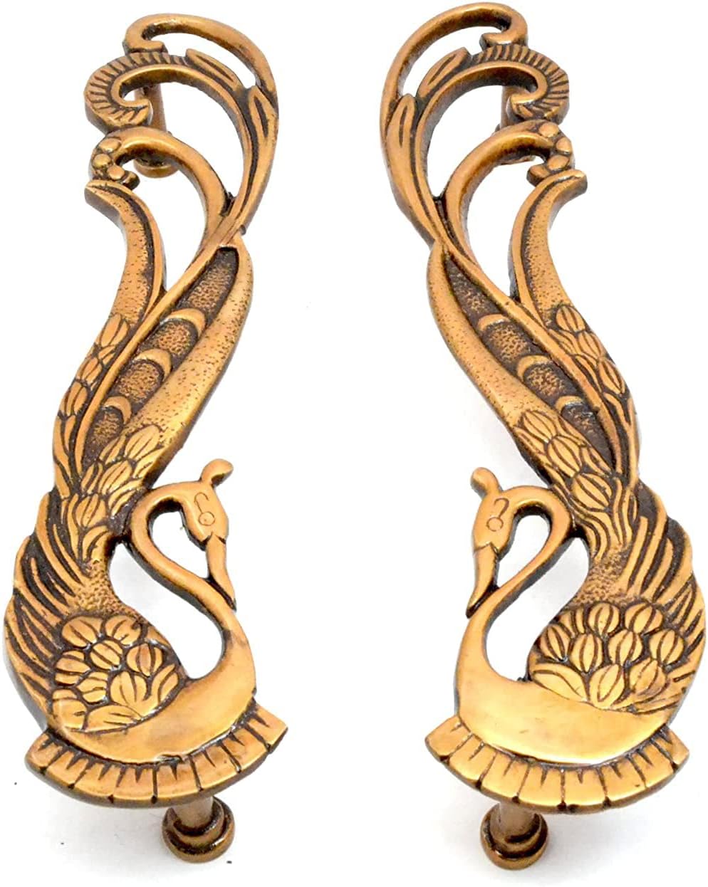 eSplanade - 11" Designer Peacock Brass Door Handle Pair (2 pcs) | Home Decor | Door Decor | Pair of Brass Door Handles | Pair of Brass Door Pulls
