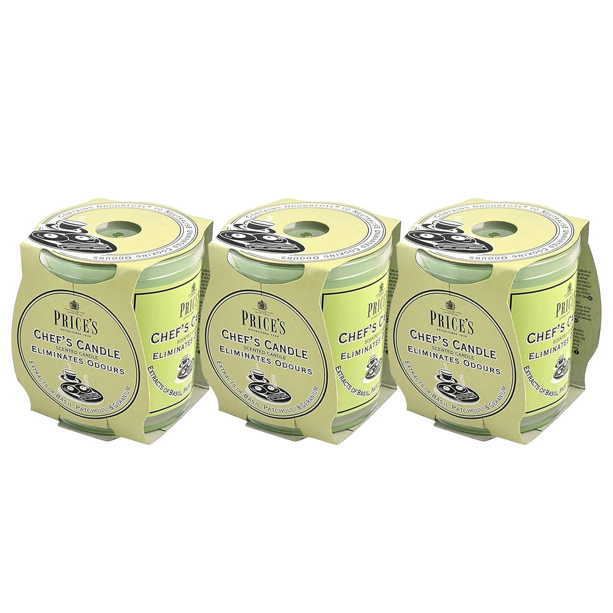 Price's Candles Set of 3 Jar Candles | Fresh Air Range Bundle with Up to 135 Hours Combined Burn Time | Odour Eliminator Candle Bundle Including (Chef's) [Energy Class A]