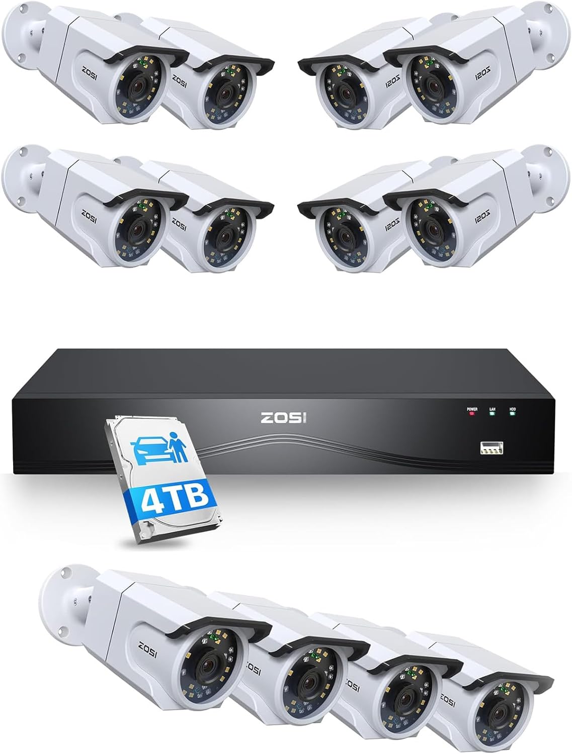 ZOSI 4K PoE CCTV Camera System with AI Face Person Vehicle Detection, 8