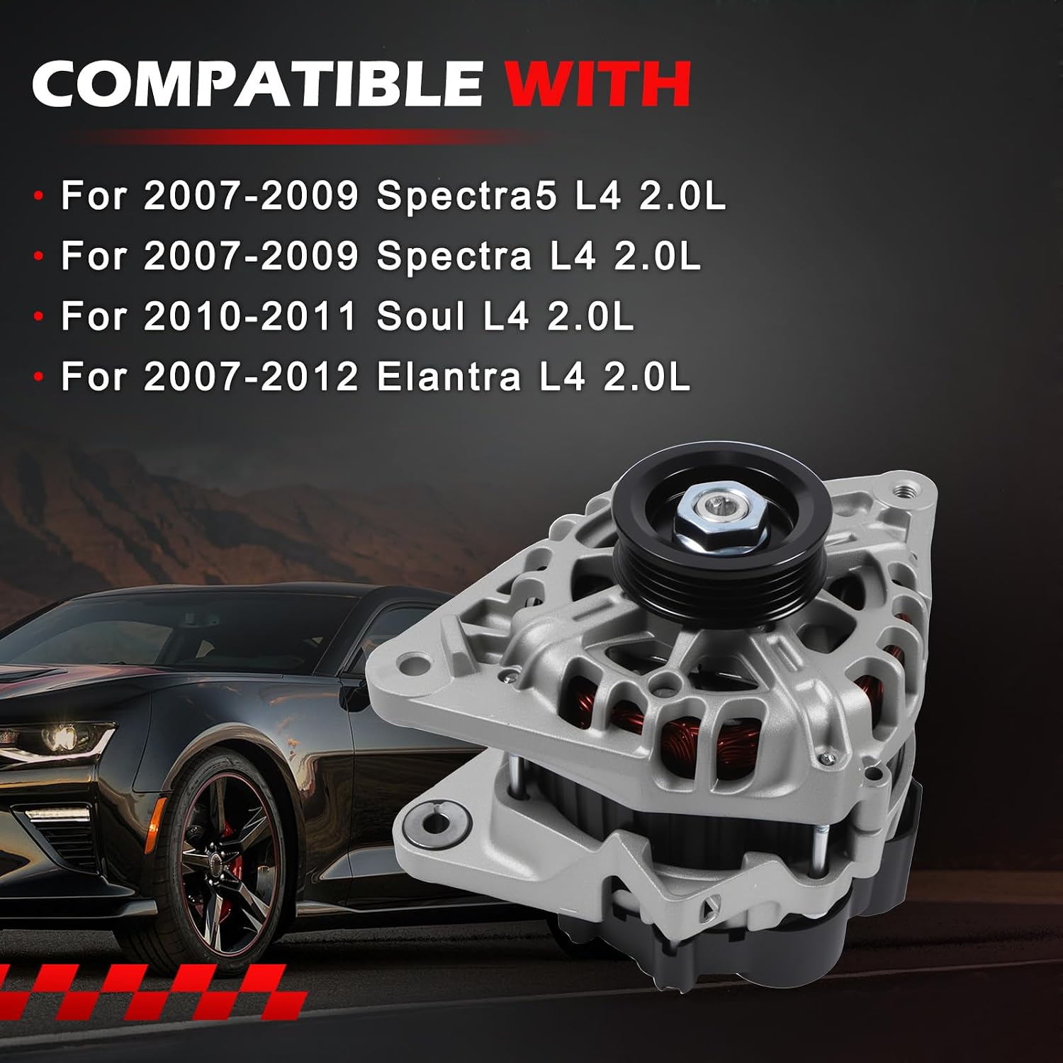 11311 Alternator Fit for Spectra5 2007-2009 L4 2.0L, for Spectra 2007-2009, for Soul 2010-2011, for Elantra 2007-2012, 90Amp 12V Automotive Replacement Alternator OE 11311N 2655635