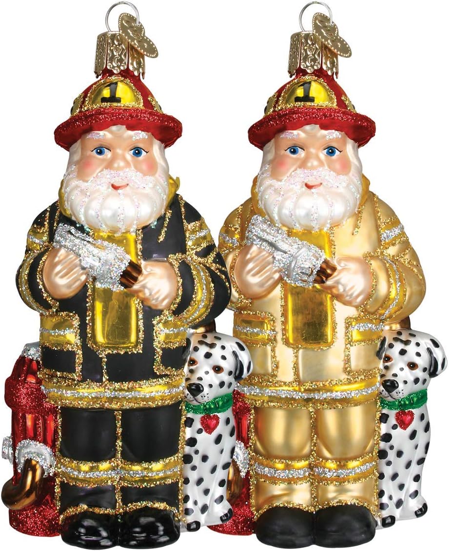 Old World Christmas Fireman Santa Glass Blown Ornament for Christmas Tree