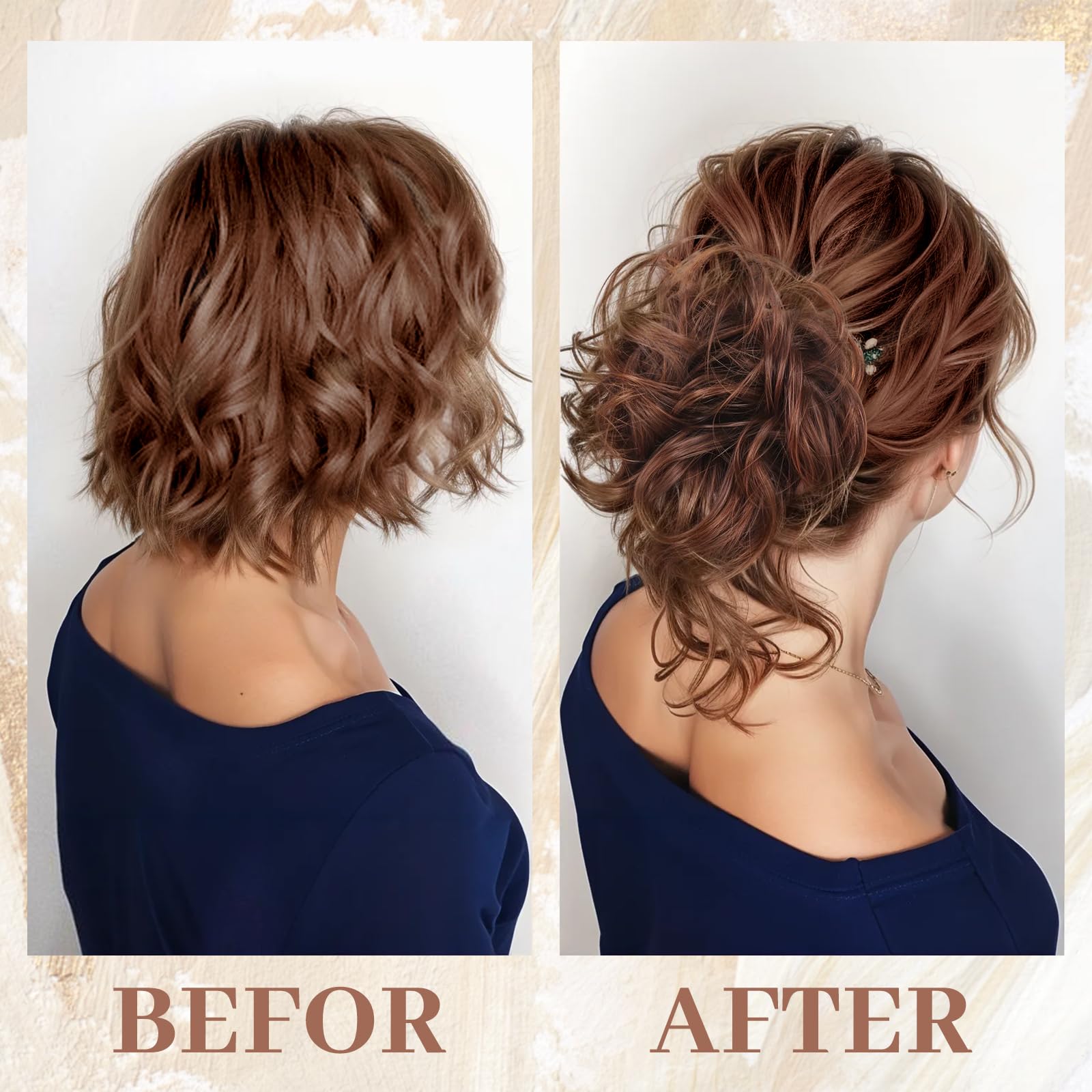 Moño desordenado, moño rizado, ondulado, moño de pelo falso, moño sintético desordenado para mujeres y niñas (marrón)
