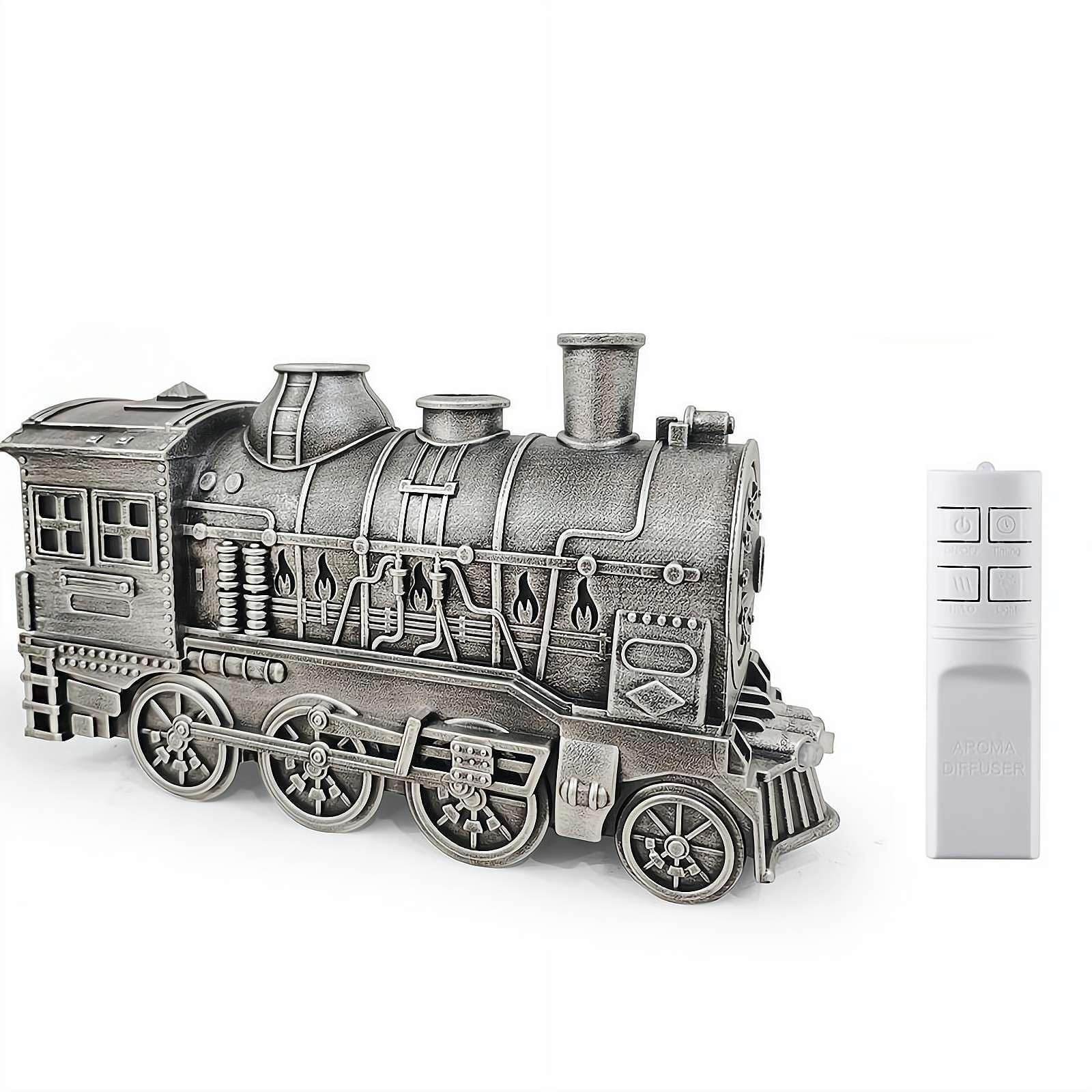 300ml Vintage Steam Train Humidifier & Essential Oil Diffuser with USB, Cool Mist Dual Outlet, 2 Color LED, 2/8H Timer, Auto Shut-Off for Bedroom Office Desktop Home Decor (Silvery 1set)