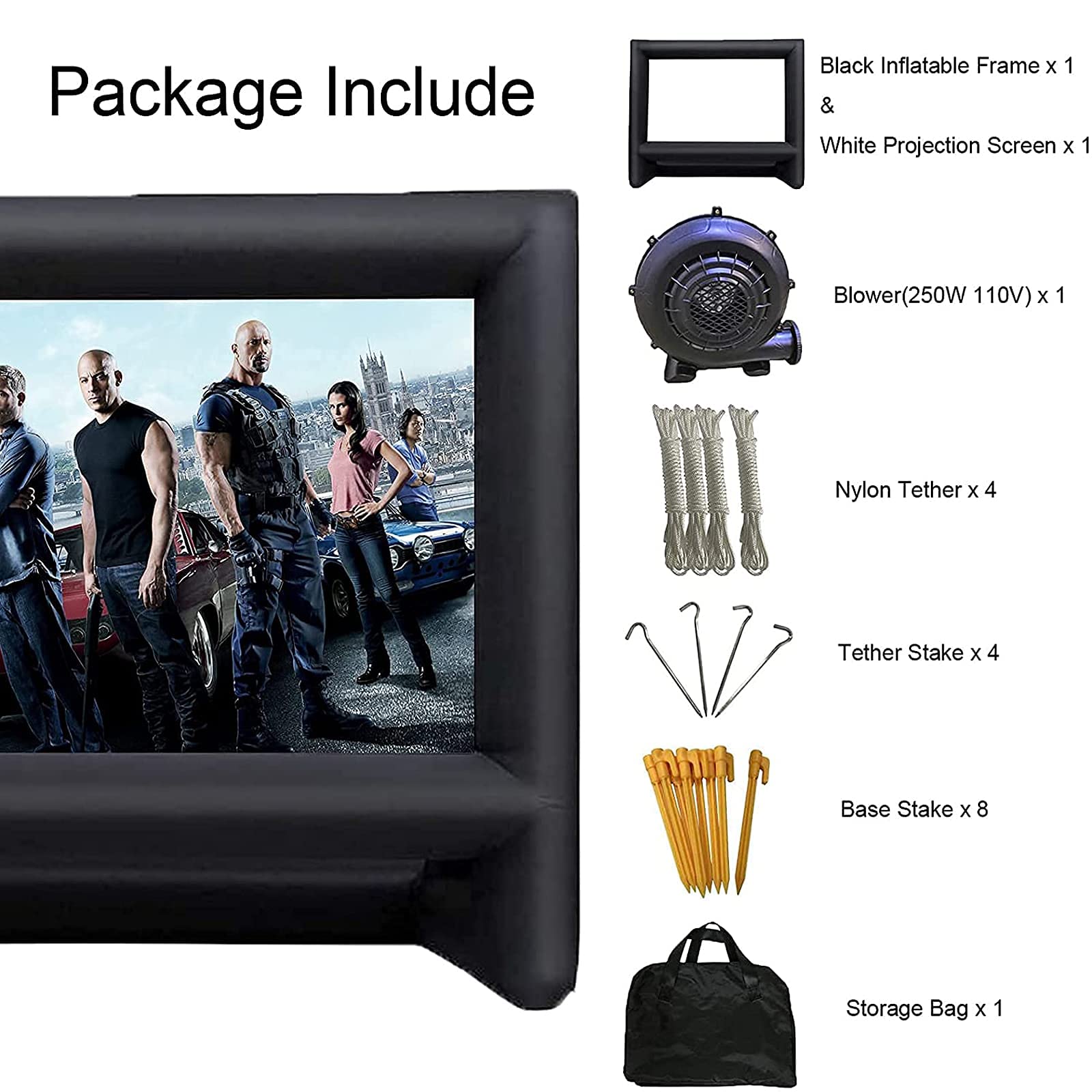 Proyector inflable de 24 pies para exteriores e interiores, pantalla de proyección de cine portátil, con soplador de aire, amarres y bolsa de almacenamiento, para patio trasero, piscina, fiesta