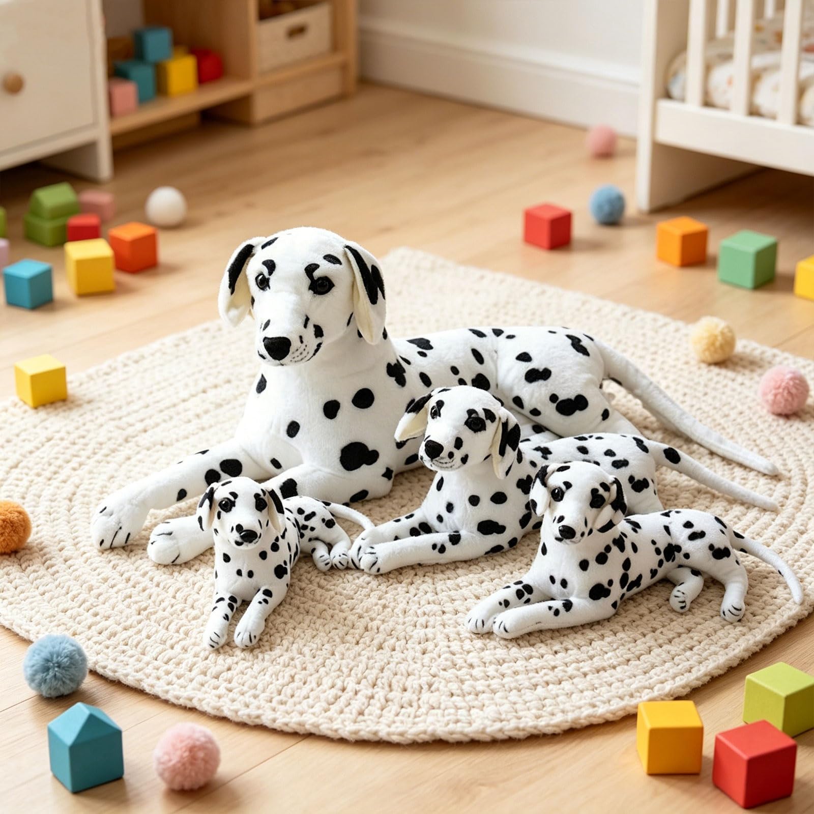 Dalmatiner Plüschtier, liegende Form in Mehreren Größen, realistischer gefleckter Hund Stofftier,Das Kuscheltier für Kinder und Erwachsene, als Geschenk und Wohnzimmerdekoration (75 cm)