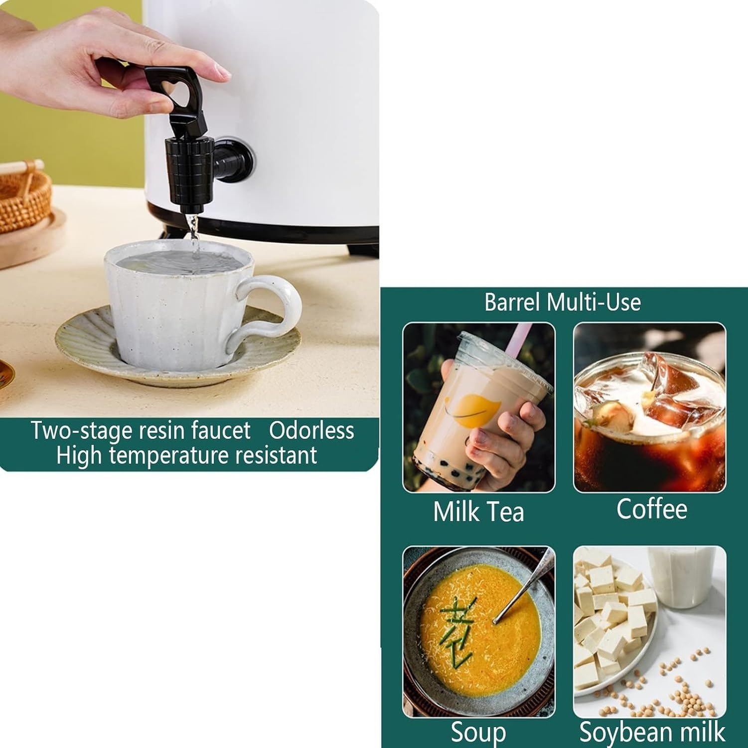 Cubo dispensador de bebidas acero inoxidable aislado, barril térmico para té con leche frío o caliente, tonel con grifo para fiestas hoteles cafeterías, color azul, tamaño , uso comercial, Azul, 8L