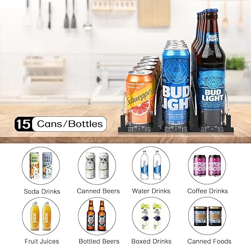 Miniatura 3 de Dispensador de latas de soda para refrigerador, deslizador automático de 3 filas, estante para botellas de refrigerador, organizador de bebidas con