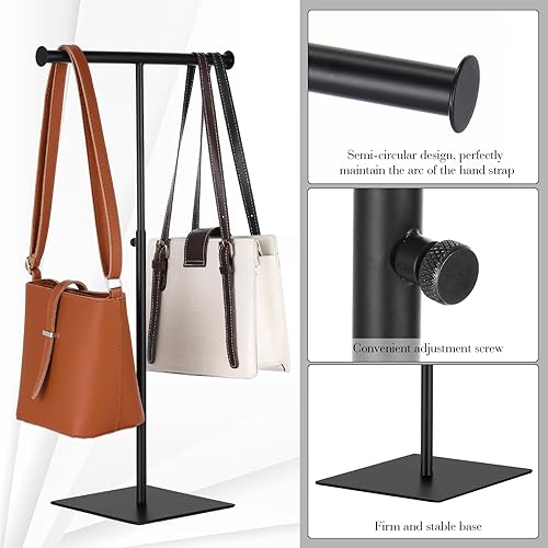 Miniatura 3 de 4 piezas de soporte de exhibición para bolso de mesa, en forma de T, altura ajustable, soporte para bolso, soporte para colgar monederos (negro)