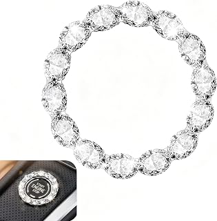 Rhinestone Bling Car Start Button Ring, Sparkling Luxury Crystal Car Engine Start Stop Trim Sticker, Diamond Auto Ignition Key Knob Decor Sticker for Women Cars Interior (White)